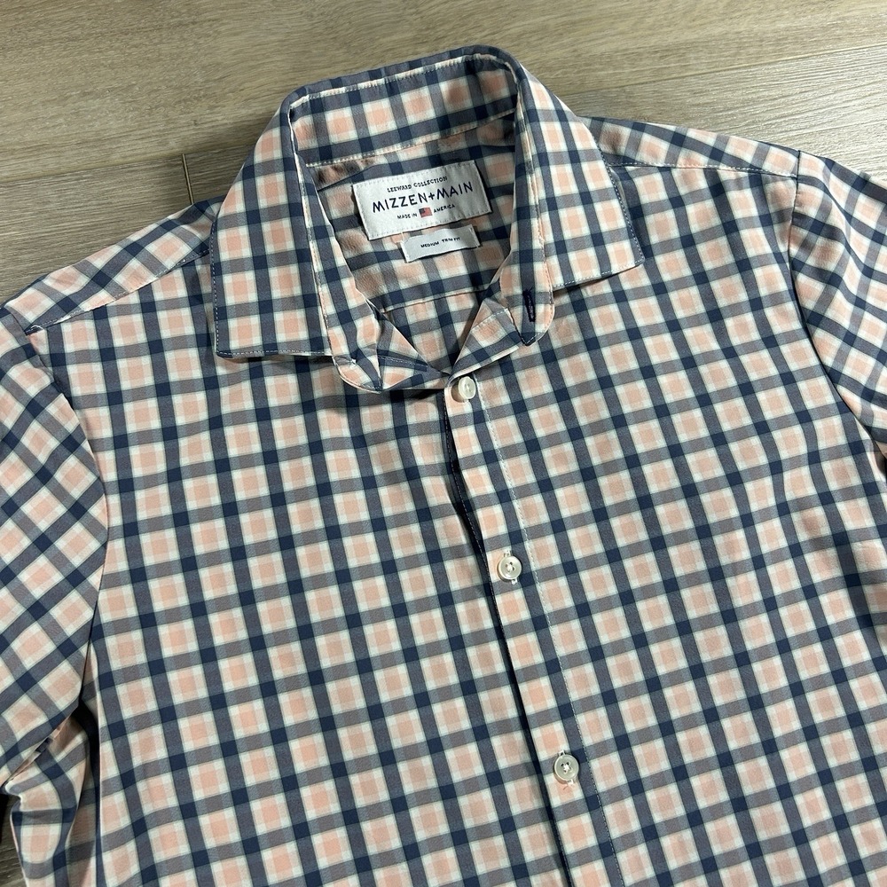 Mizzen + Main Leeward Collection Medium Trim Fit Blue Pink Plaid Button Front US - Picture 2 of 13
